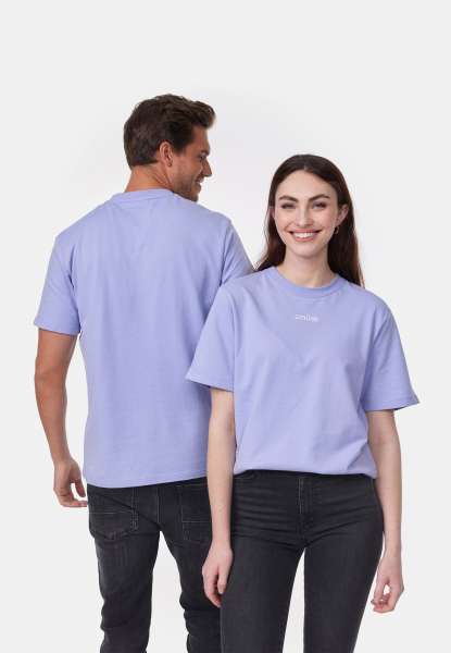 T-Shirt &quot;laugh.&quot; mit Label-Stickerei - flieder