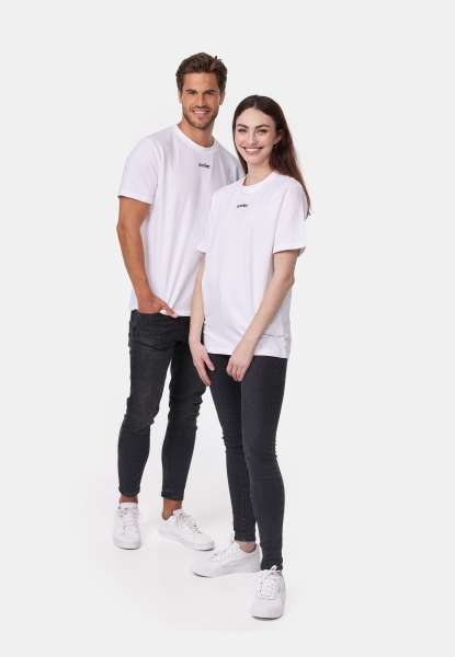 T-Shirt &quot;laugh.&quot; mit Label-Stickerei - weiß