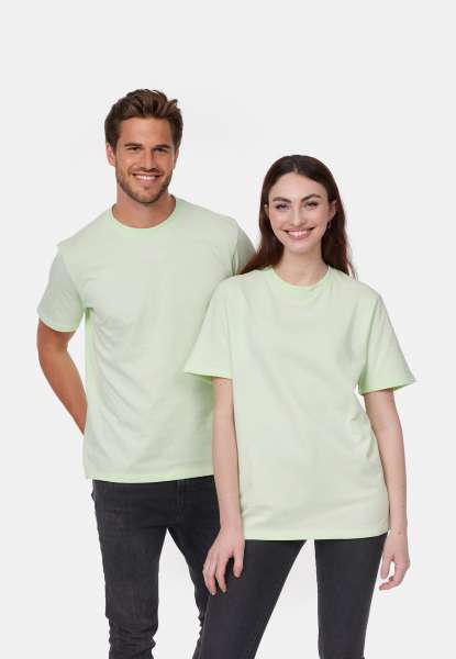 T-Shirt &quot;laugh.&quot; mit Label-Stickerei - hellgrün