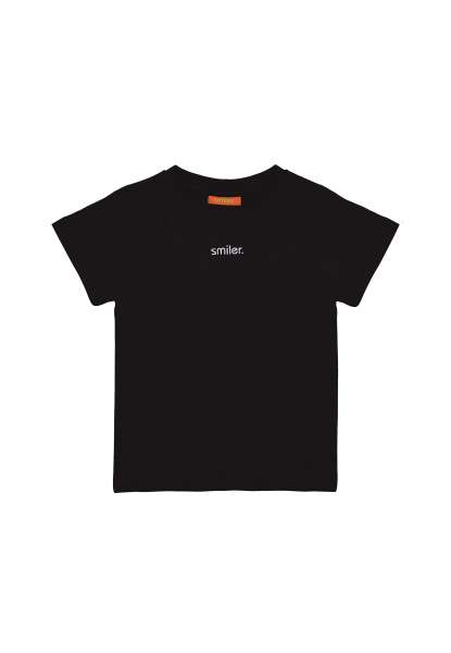 Kids T-Shirt &quot;mini-laugh.&quot; mit Label-Stickerei - schwarz