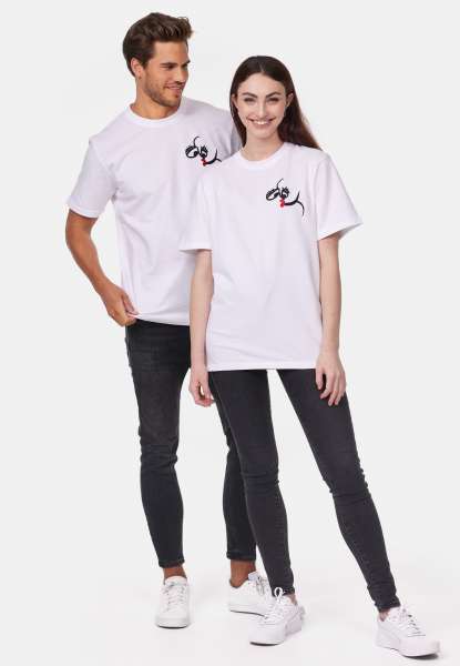 smiler. T-Shirt &quot;laugh.&quot; mit Label-Stickerei - weiß