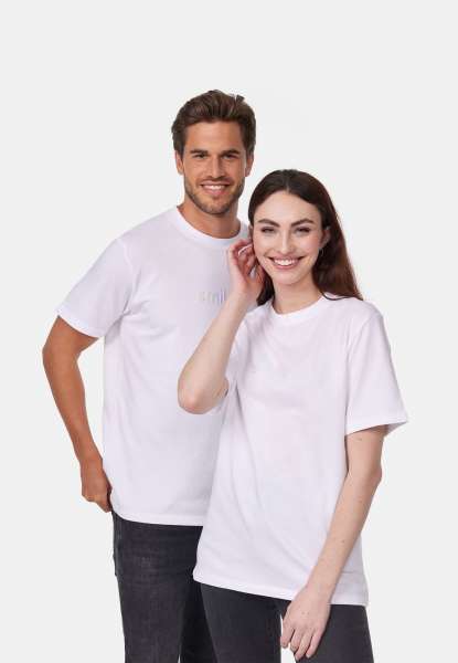 T-Shirt &quot;laugh.&quot; mit farbenfrohem Logo - weiß