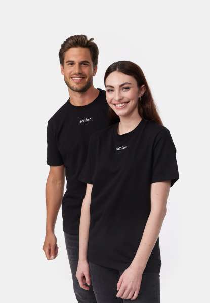 T-Shirt &quot;laugh.&quot; mit Label-Stickerei - schwarz