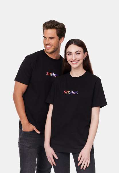 T-Shirt &quot;laugh.&quot; mit farbenfrohem Logo - schwarz