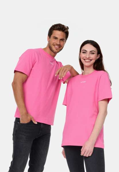 T-Shirt &quot;laugh.&quot; mit Label-Stickerei - pink